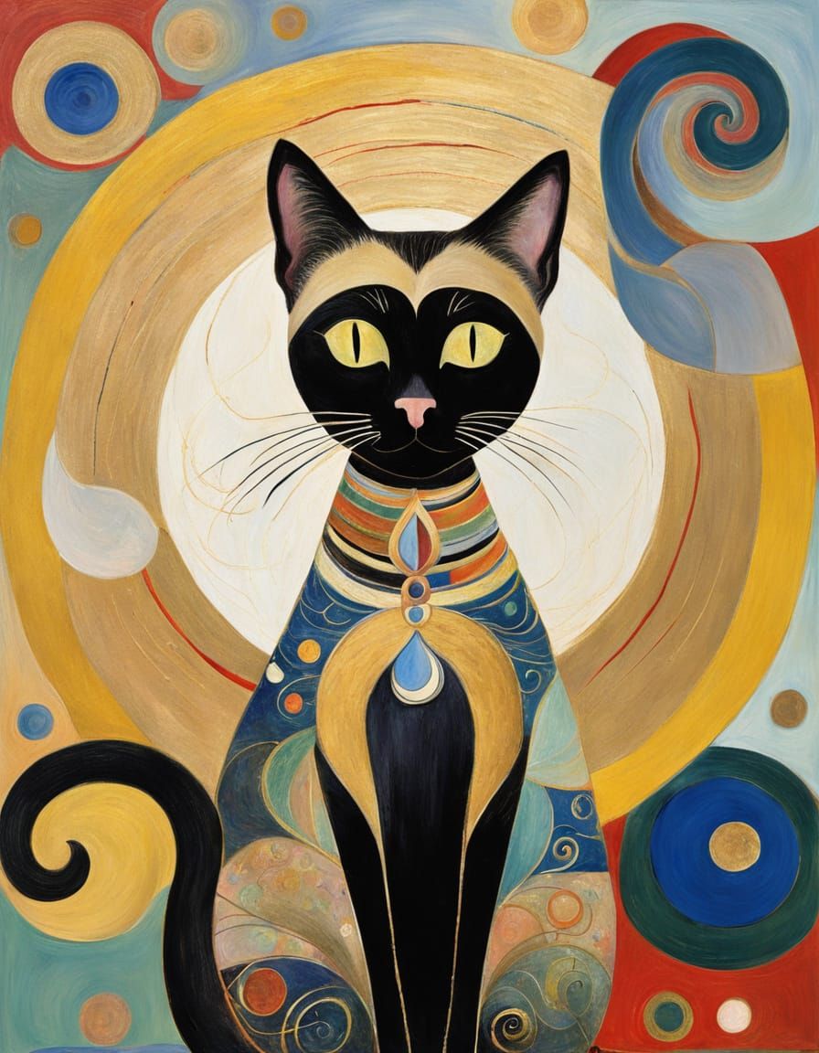 Abstract Siamese Cat Portrait with Gold Accents