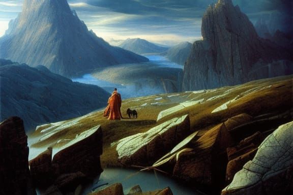 Epic Mountain Range Landscape Painting in Blue