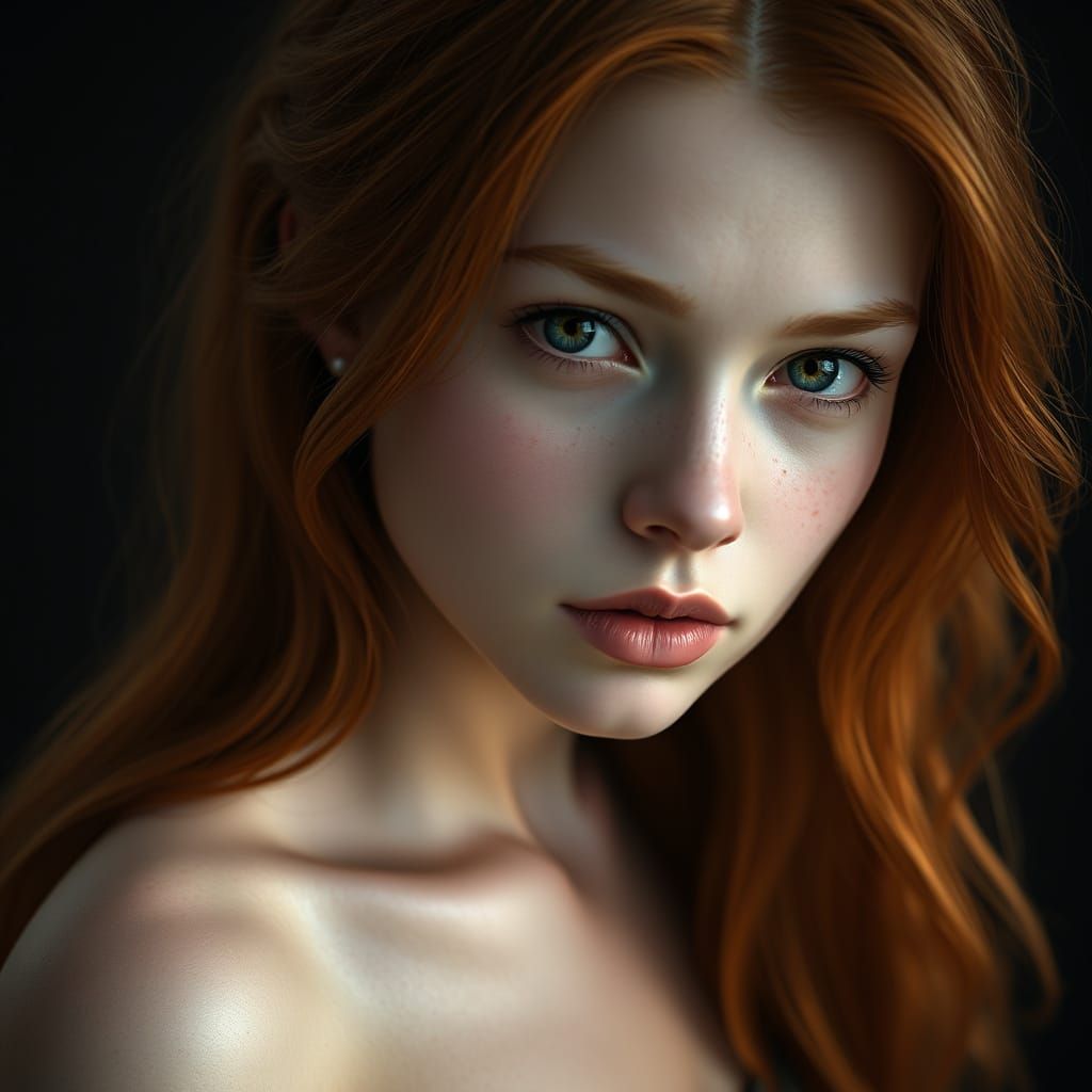 Serene Portrait of a Young Woman with Auburn Hair
