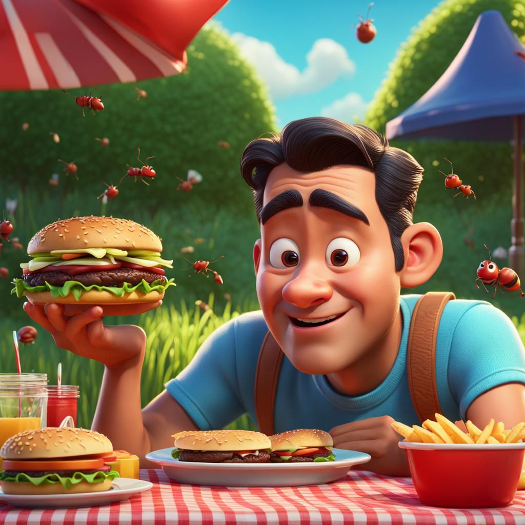 Unhappy Man's Picnic: Hyperrealistic 3D Digital Art