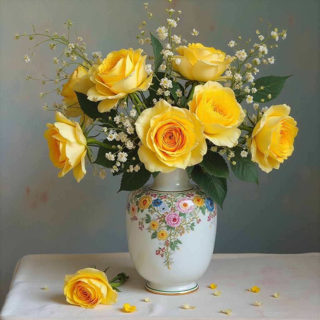 Impressionist Flowers in a Porcelain Vase