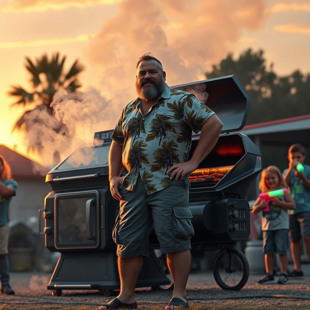 Futuristic BBQ Dad: Hyperrealistic Americana Art