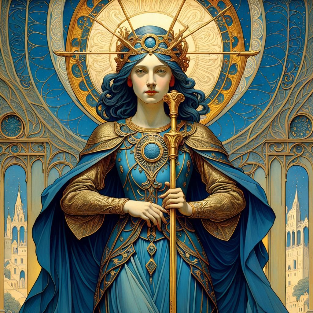 Renaissance Tarot Card Art with Female Figure