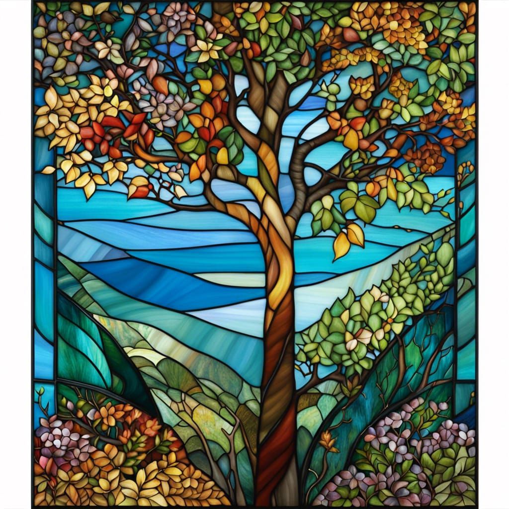 Stained Glass: Fantasy Tree of Four Seasons