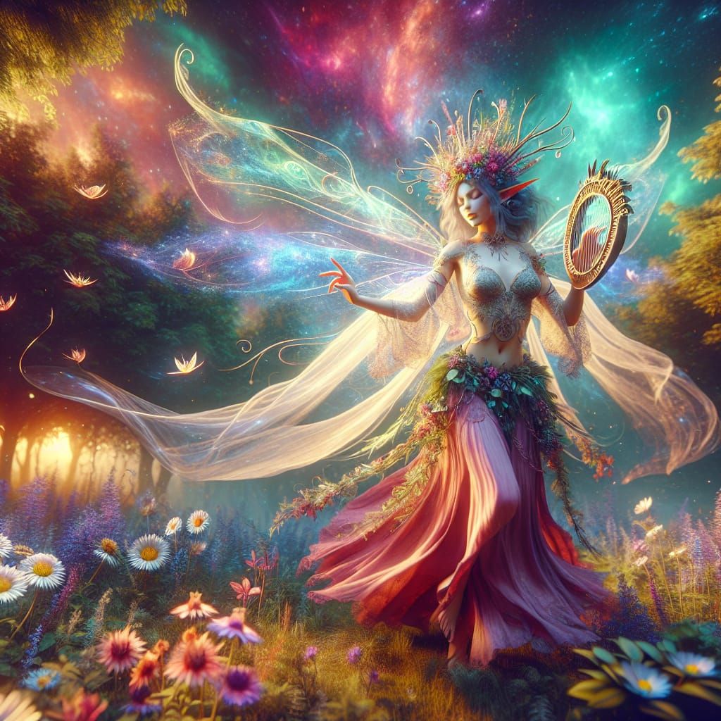 Feminine Fae Dances in Summer Solstice: Matte Painting