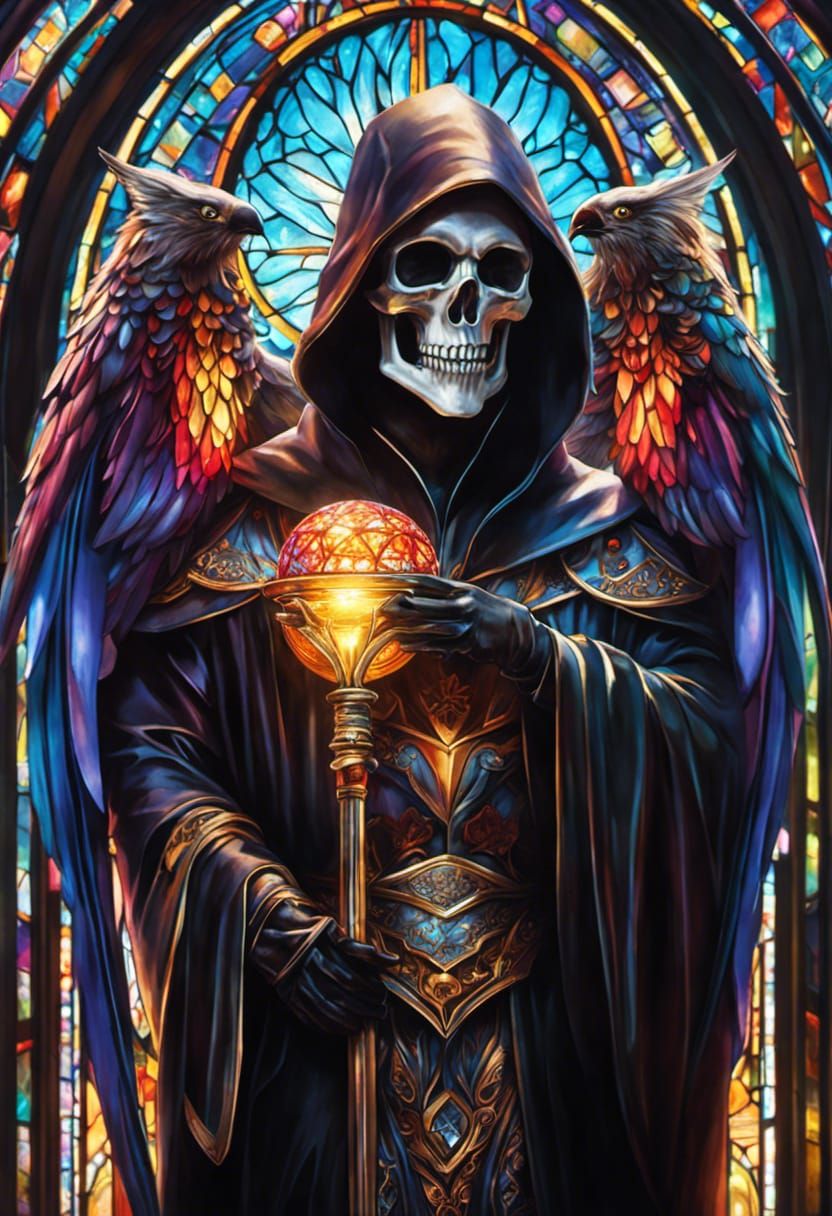 Stained Glass Grim Reaper in Ethereal Astral Style