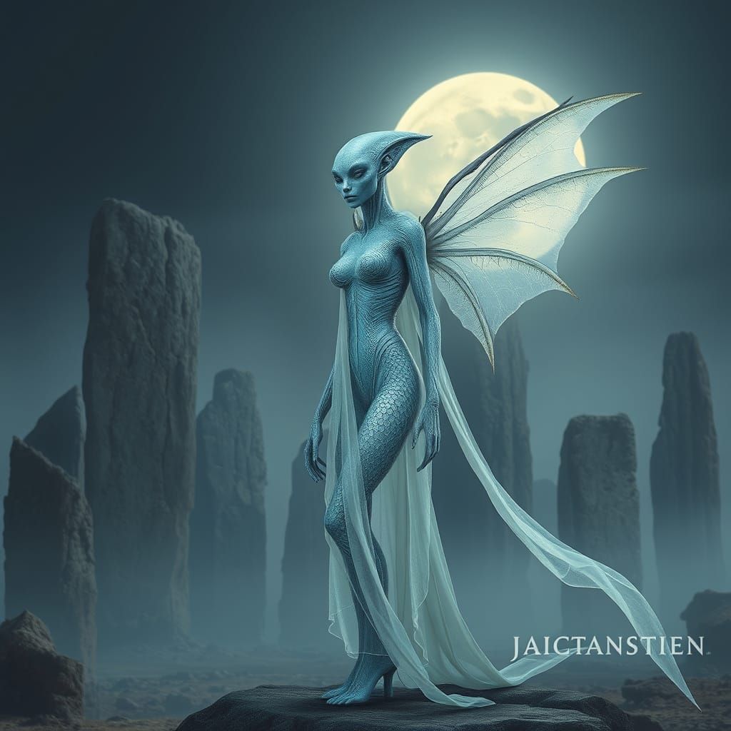 Mystical Alien Goddess in Ancient Megalithic Landscape