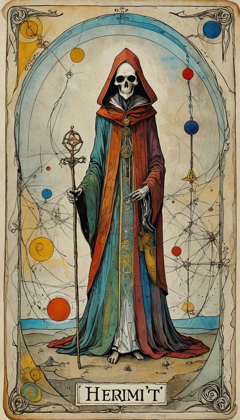 Abstract Tarot Card: The Hermit in Art Brut Style