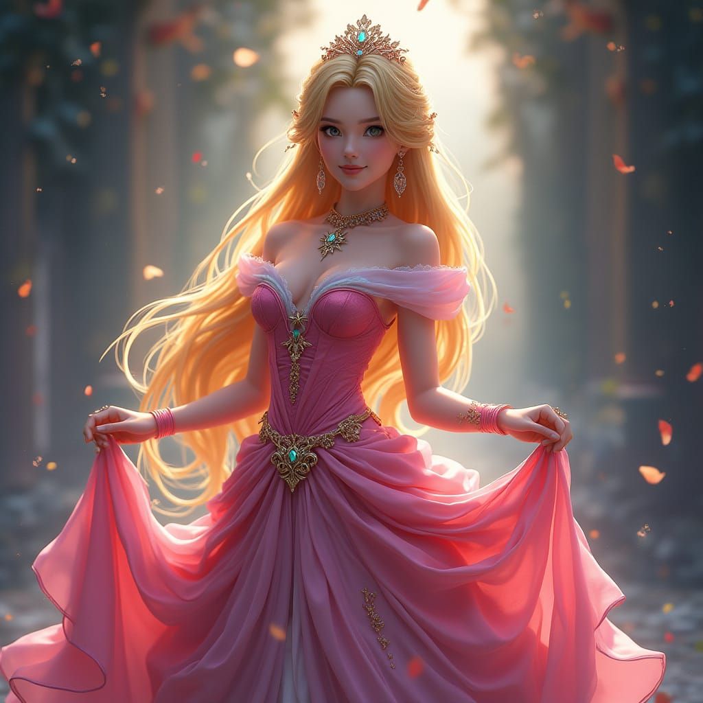 Elegant Princess in Arcane Anime Style with Genshin Impact C...