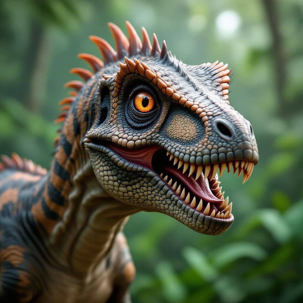 Velociraptor Close-Up: Cunning Hunter in Jurassic Jungle