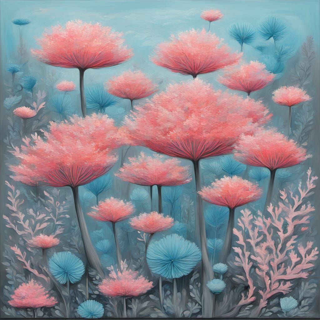 Surreal Pink Venice Coral Reef in Abstract Style