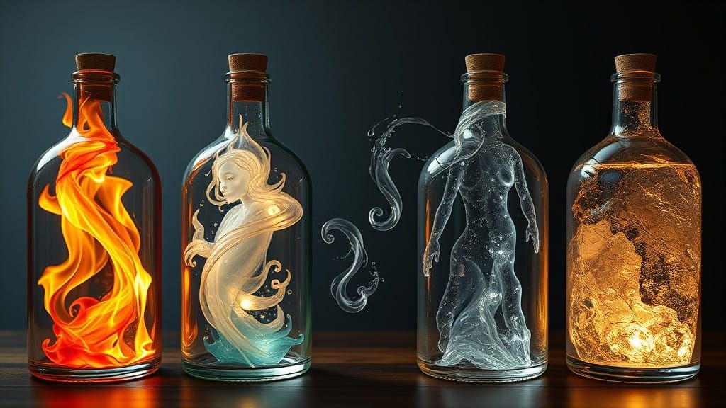 Spectral Elements: Fire, Water, Wind, Earth in Ethereal Glas...