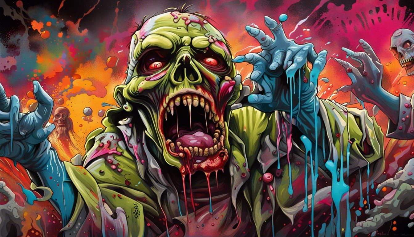 Colorful Zombie Attack in Graffiti Street Art Style