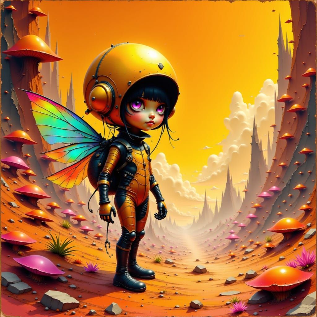 Retro-Futuristic Alien Explorer on Alien Planet