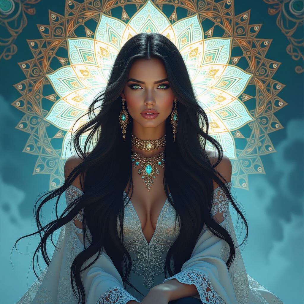 Abstract Native Woman with Luminescent Filigree