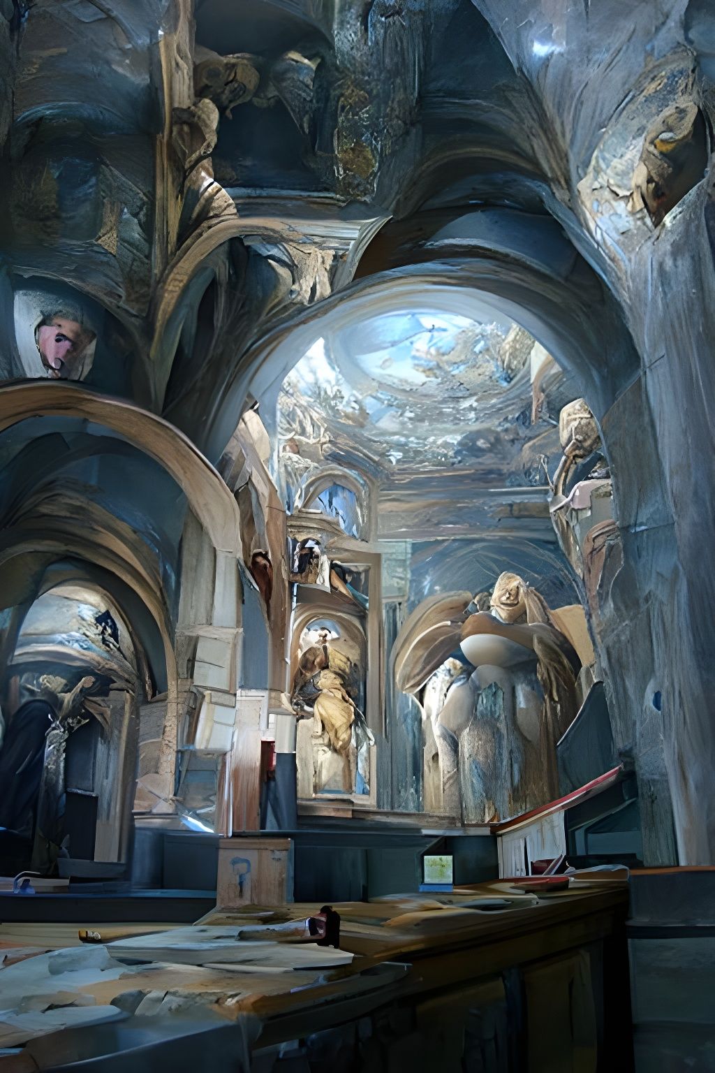 Cathedral Interior Oil Painting in Renaissance Style