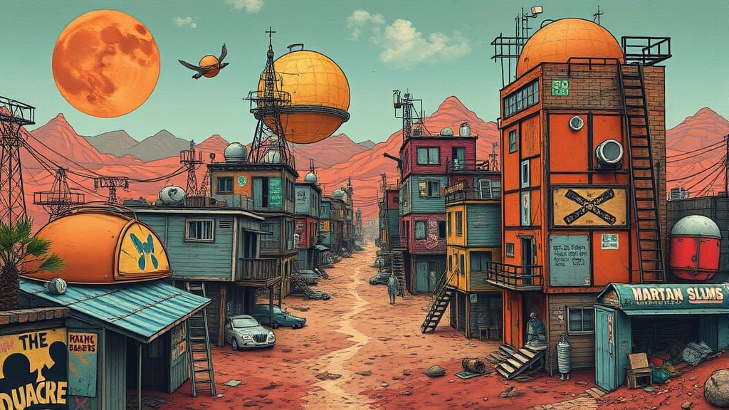 Dystopian Martian Metropolis in Biopunk Style