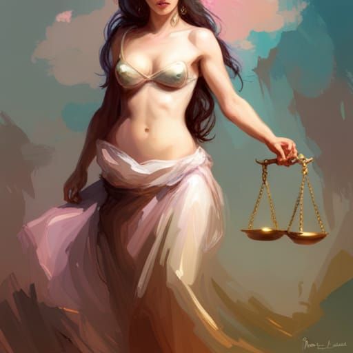 Libra Queen with Scales: Digital Art Portrait