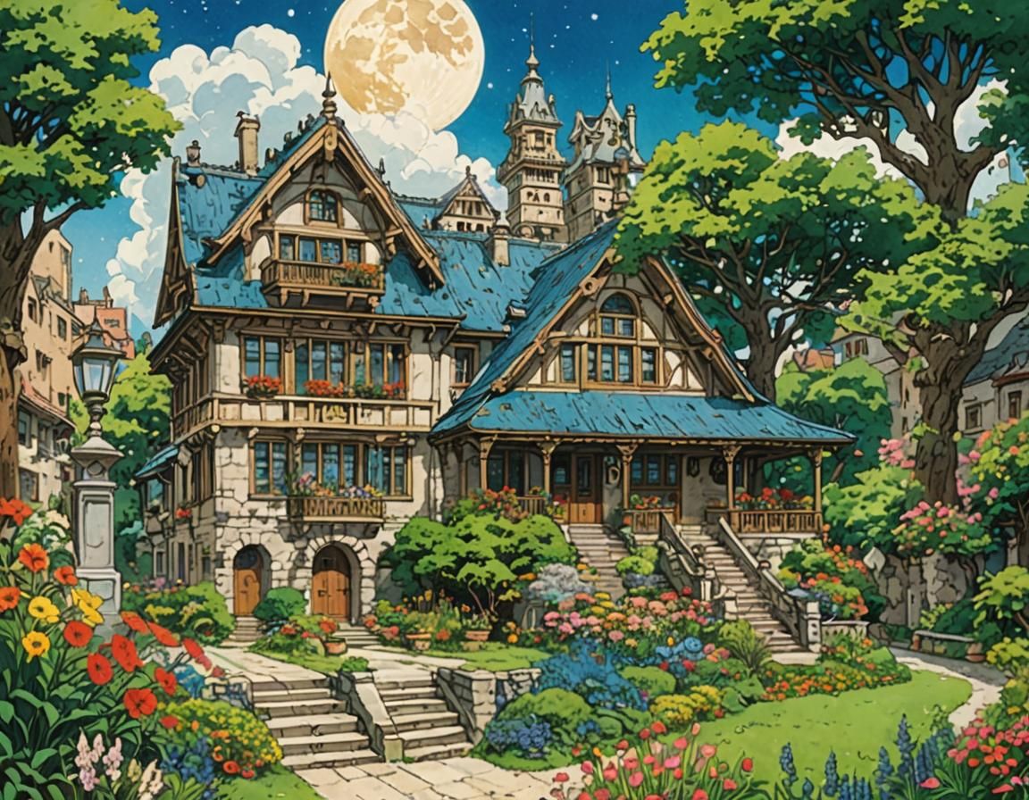 Whimsical Apartment Building with Lush Gardens