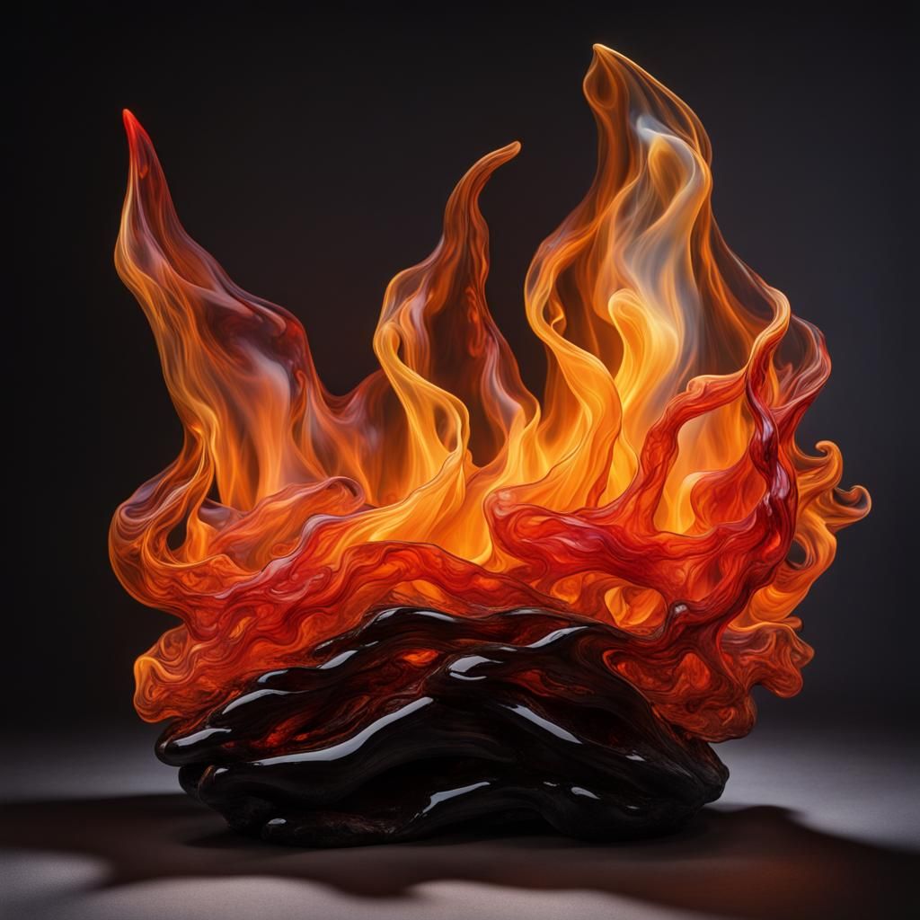 Translucent Glass Flame Sculpture in Dark Setting