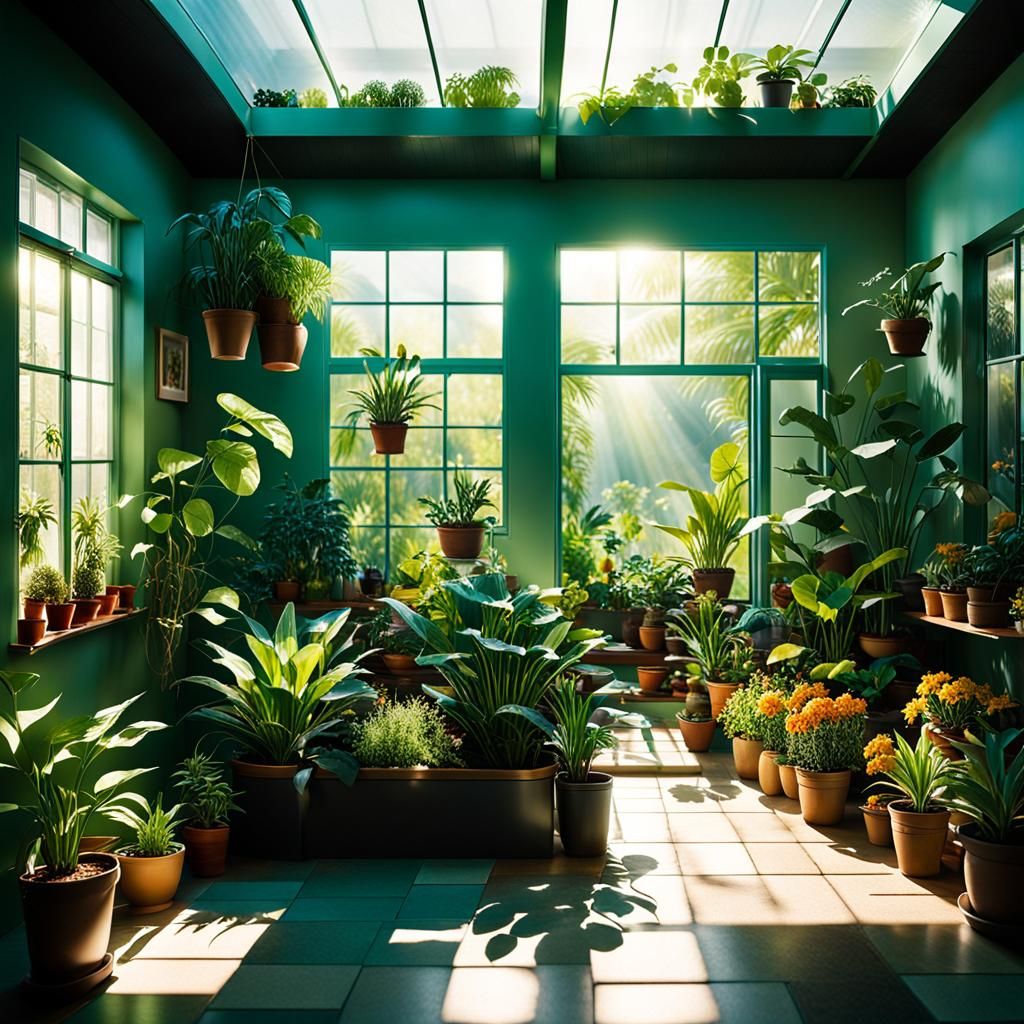 Split-View: Sunlit Garden and Vibrant Living Space