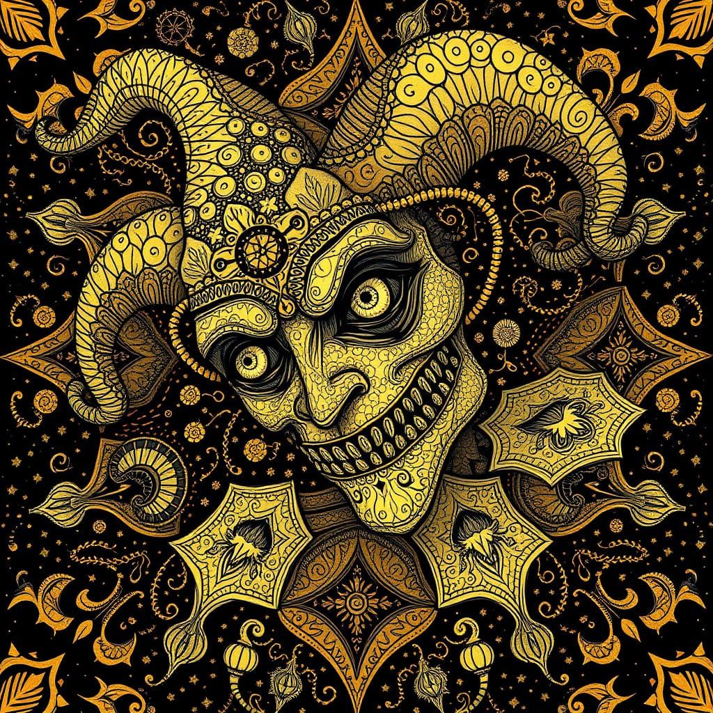 zentangle sad gold Jester fractal