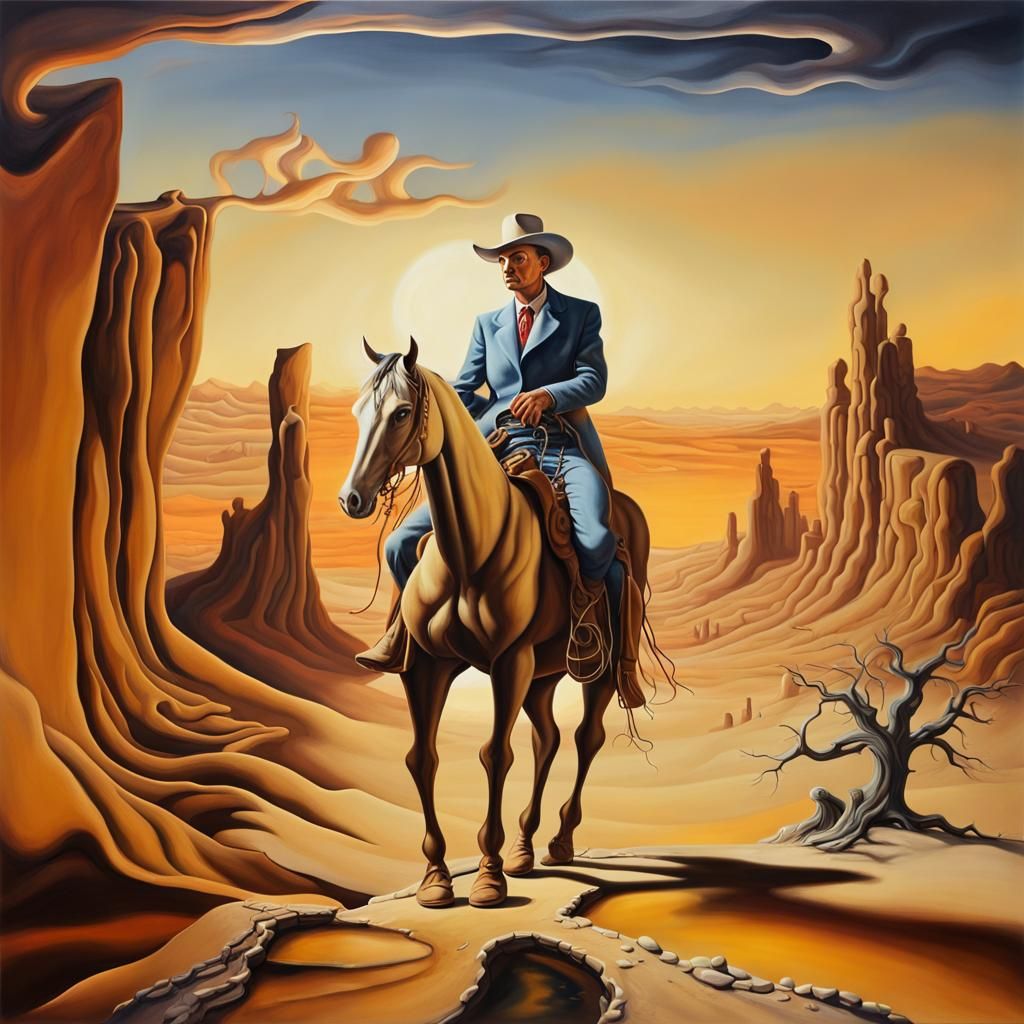 Cowboy Rides Through Surreal Desert Canyons