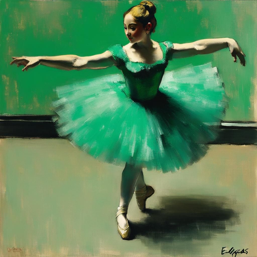 Degas Style Dancer in Green Digital Painting