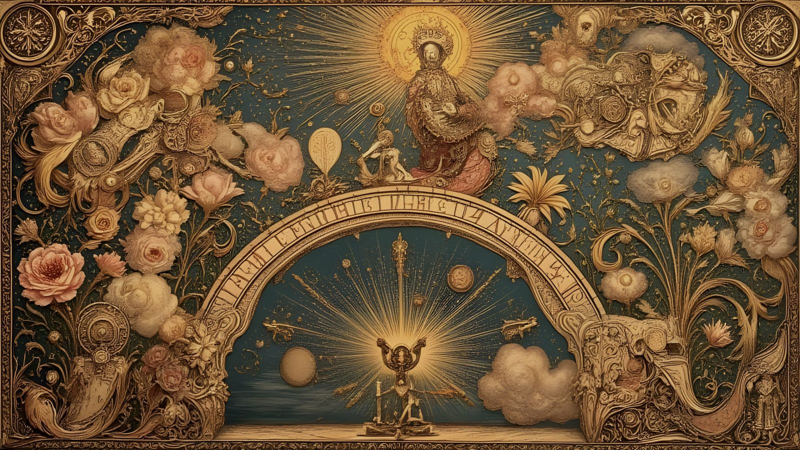 Deus Ex Machina Text Illustration in Ancient Tapestry Style