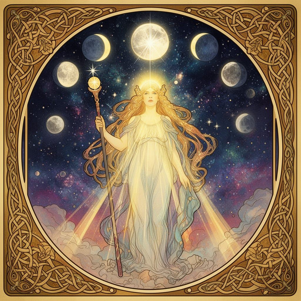 Moon Goddess with North Star Staff Celestial Art