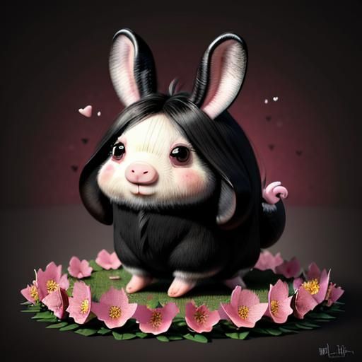 Adorable Rabbit Pig Hybrid in Surreal 3D Style