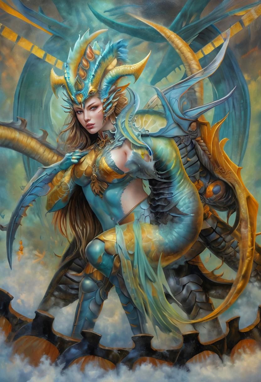 Surreal Chimera Woman in Ethereal Fantasy Landscape