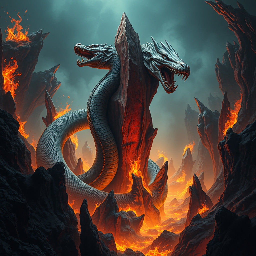 Two-Headed Serpent in Apocalyptic Hellscape