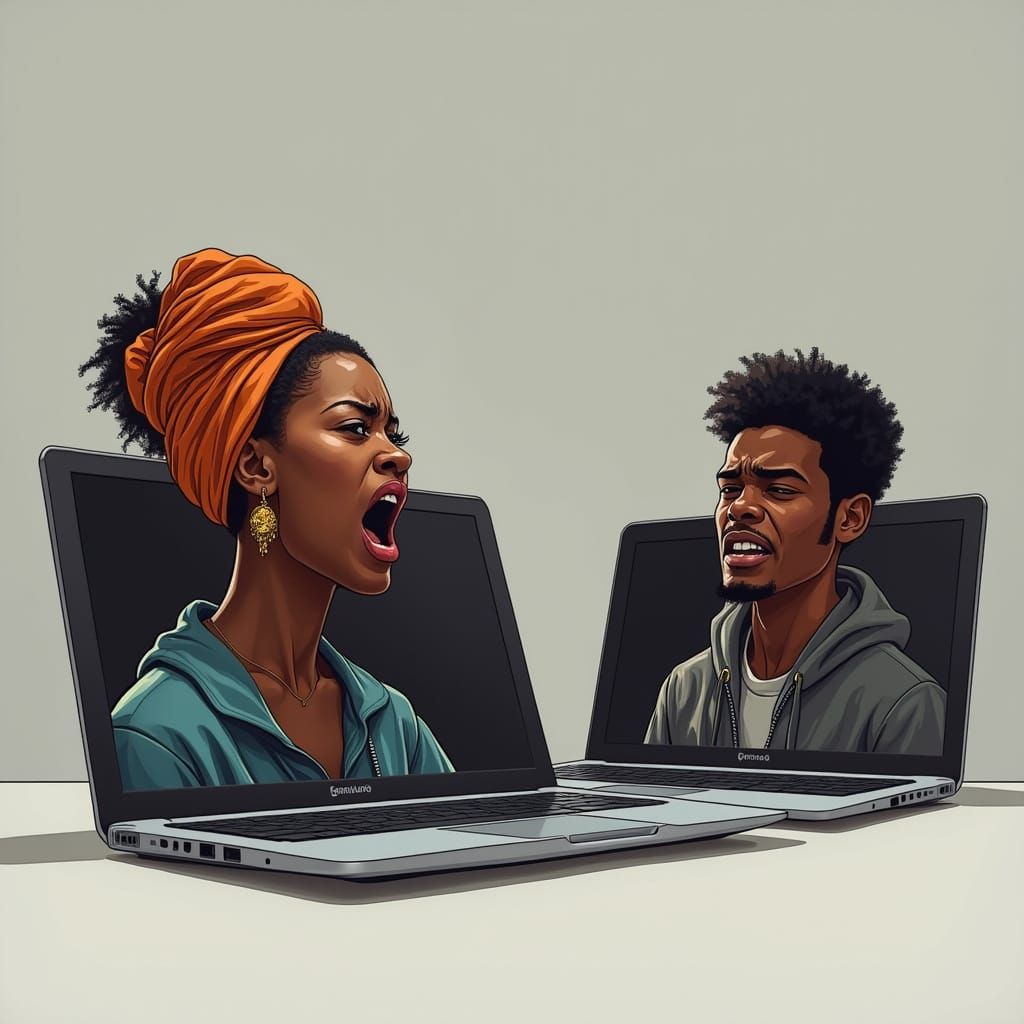 Emotional Digital Art: Cyberbullying Scene on Laptops