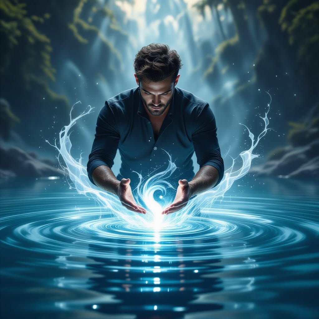 Man Manipulates Ying Yang Energy Vortex Above Lake