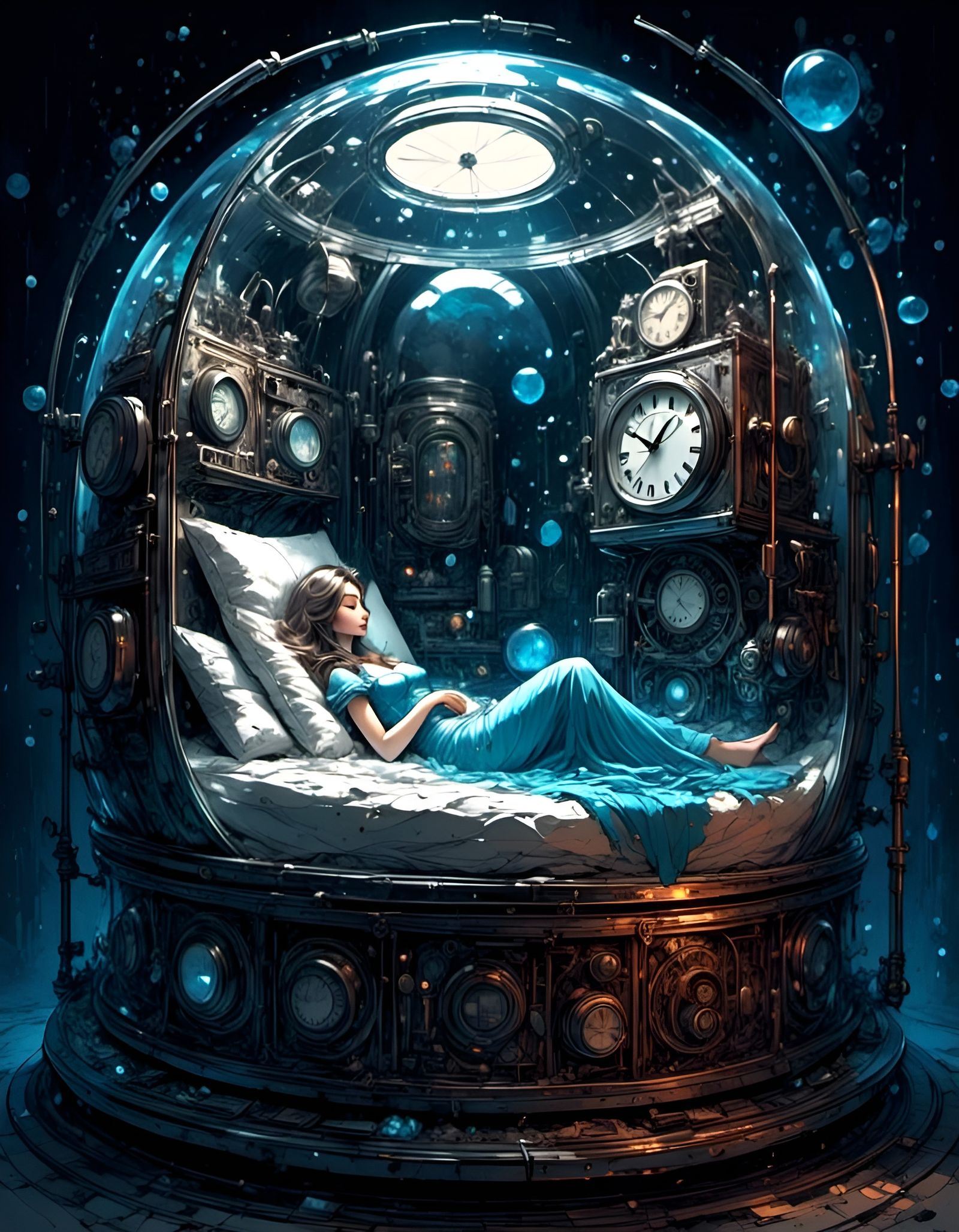Sleeping Beauty in Cryosleep with Retro Alarm Clock