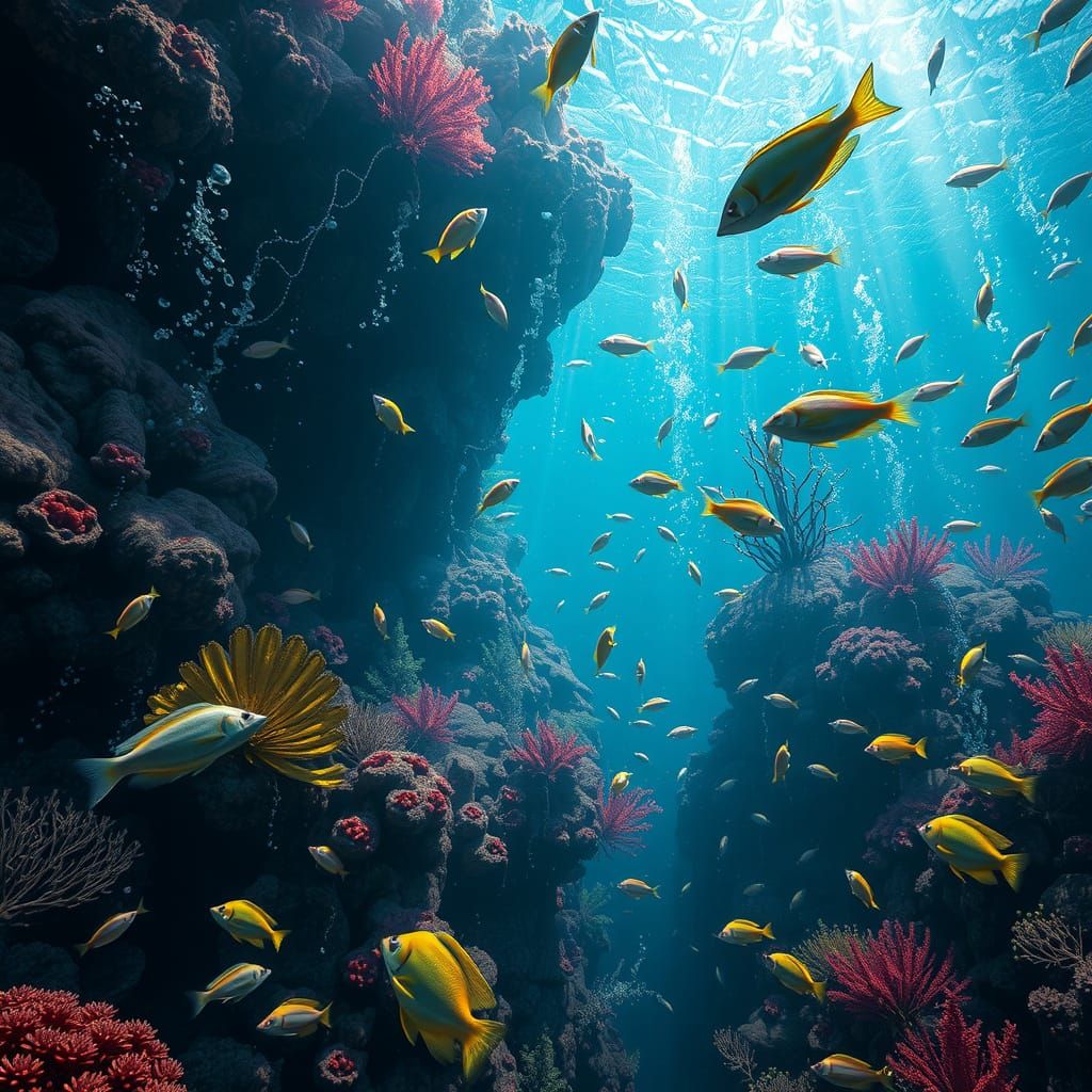 Majestic Underwater Scene in Dark Fantasy Style