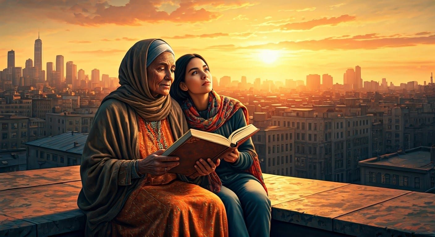 Women of Wisdom on Rooftop Veranda at Sunset