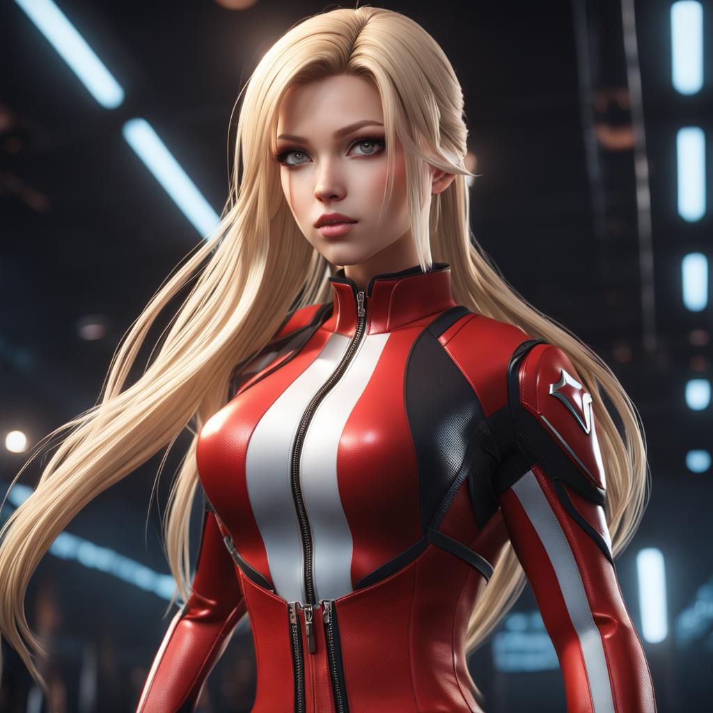 Anime Woman with Blonde Hair in 3D Cinematic Style