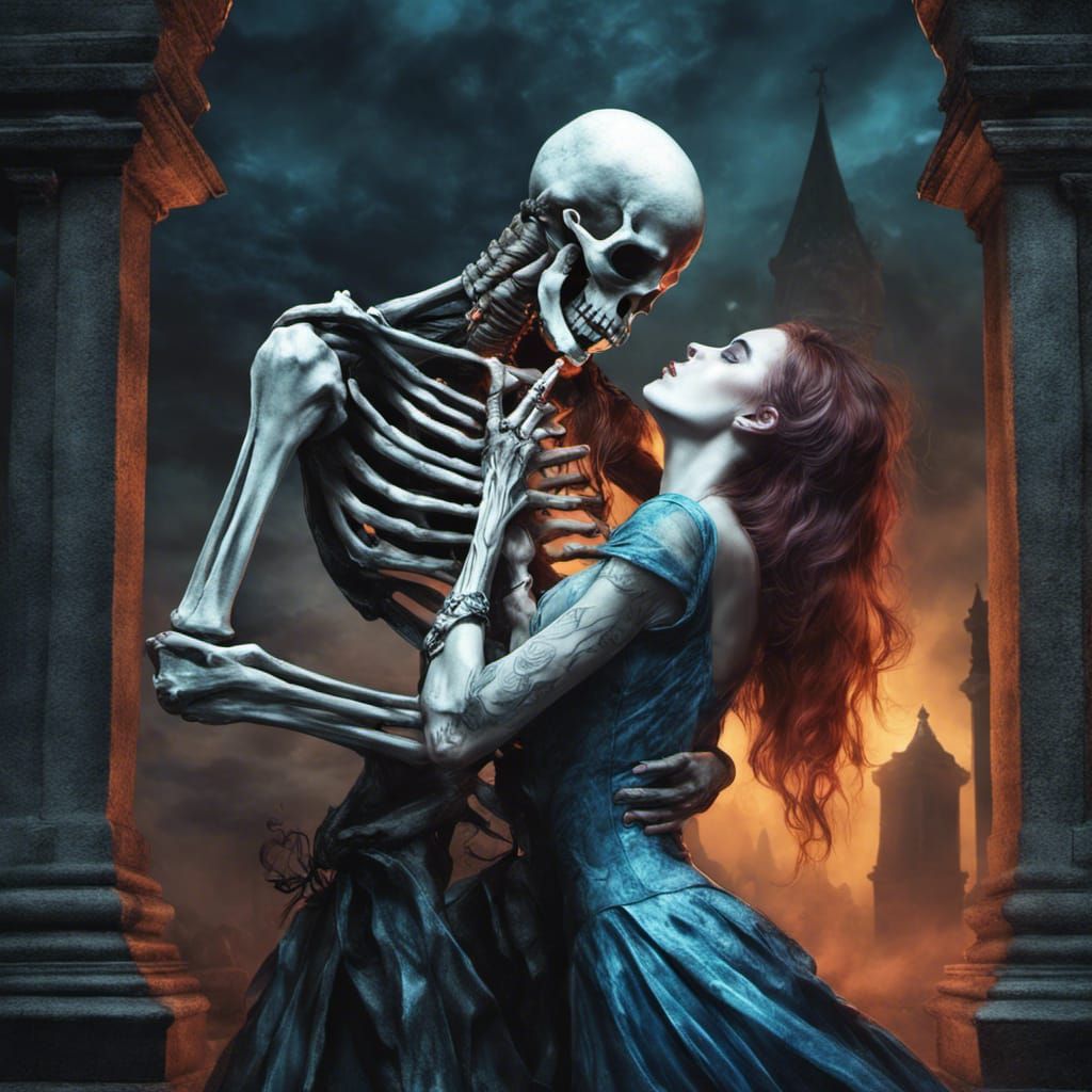 Necromancer's Kiss in Graveyard, Photorealistic Image