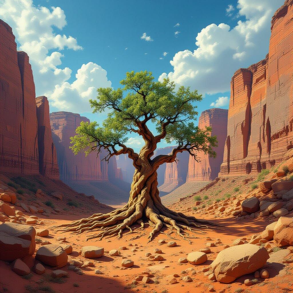 Surreal Ancient Tree in Canyon Ruins
