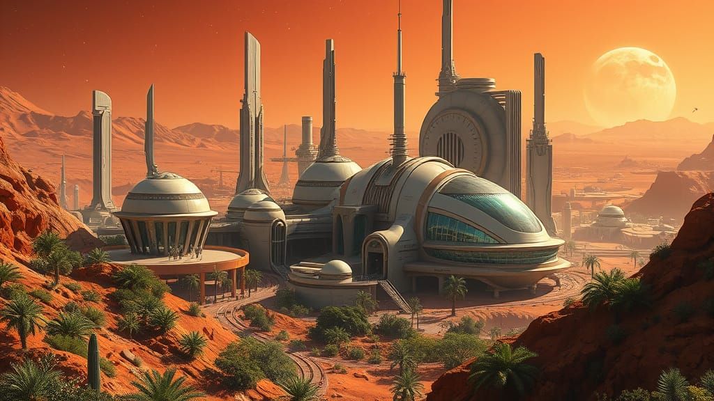 Futuristic Martian Cityscape with Sleek Architecture