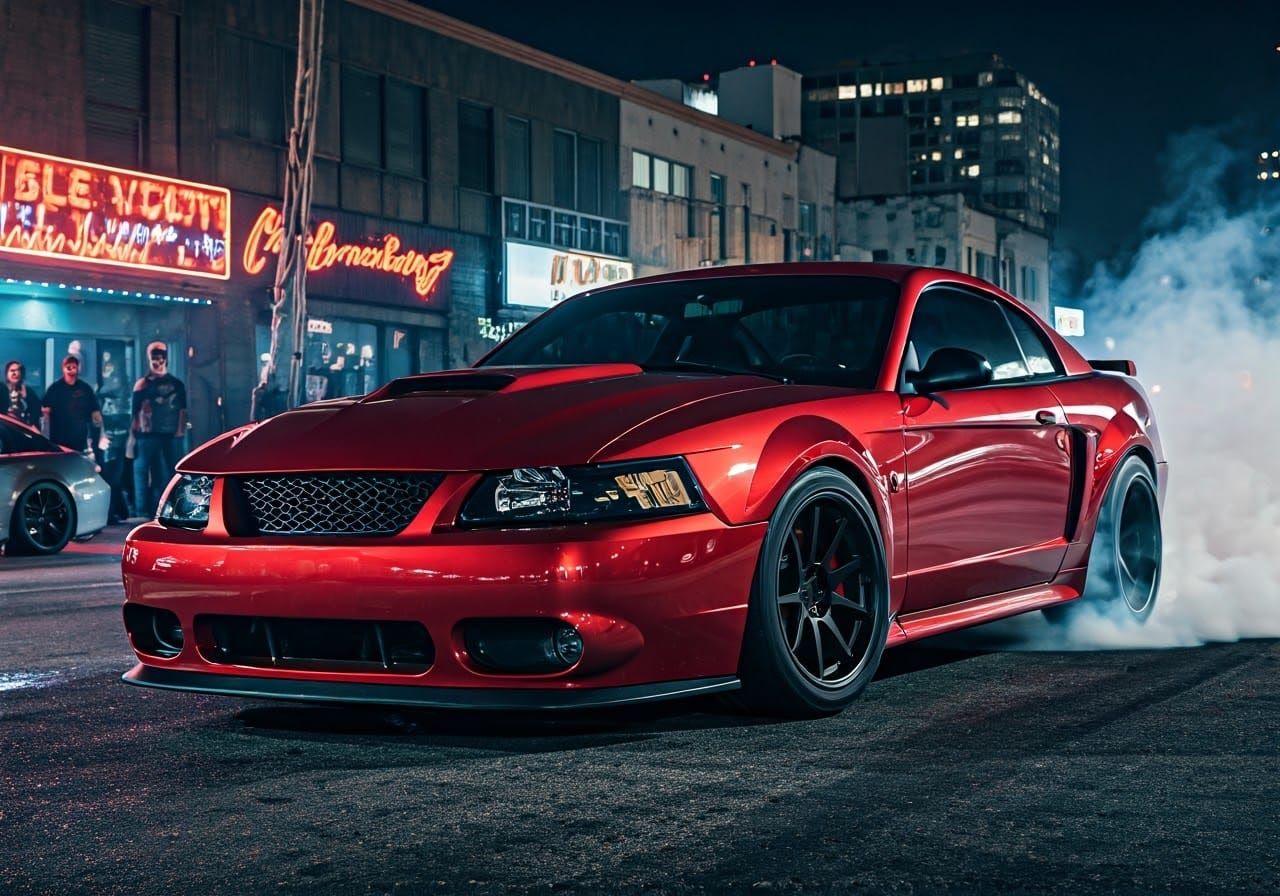 Dark Wine Red Mustang SVT Cobra Dominates LA Night Scene