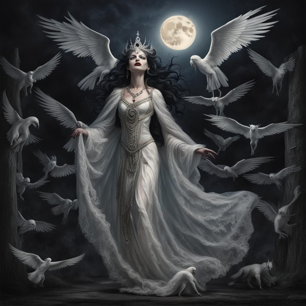 Gothic Queen Dancing with Demons in Moonlight