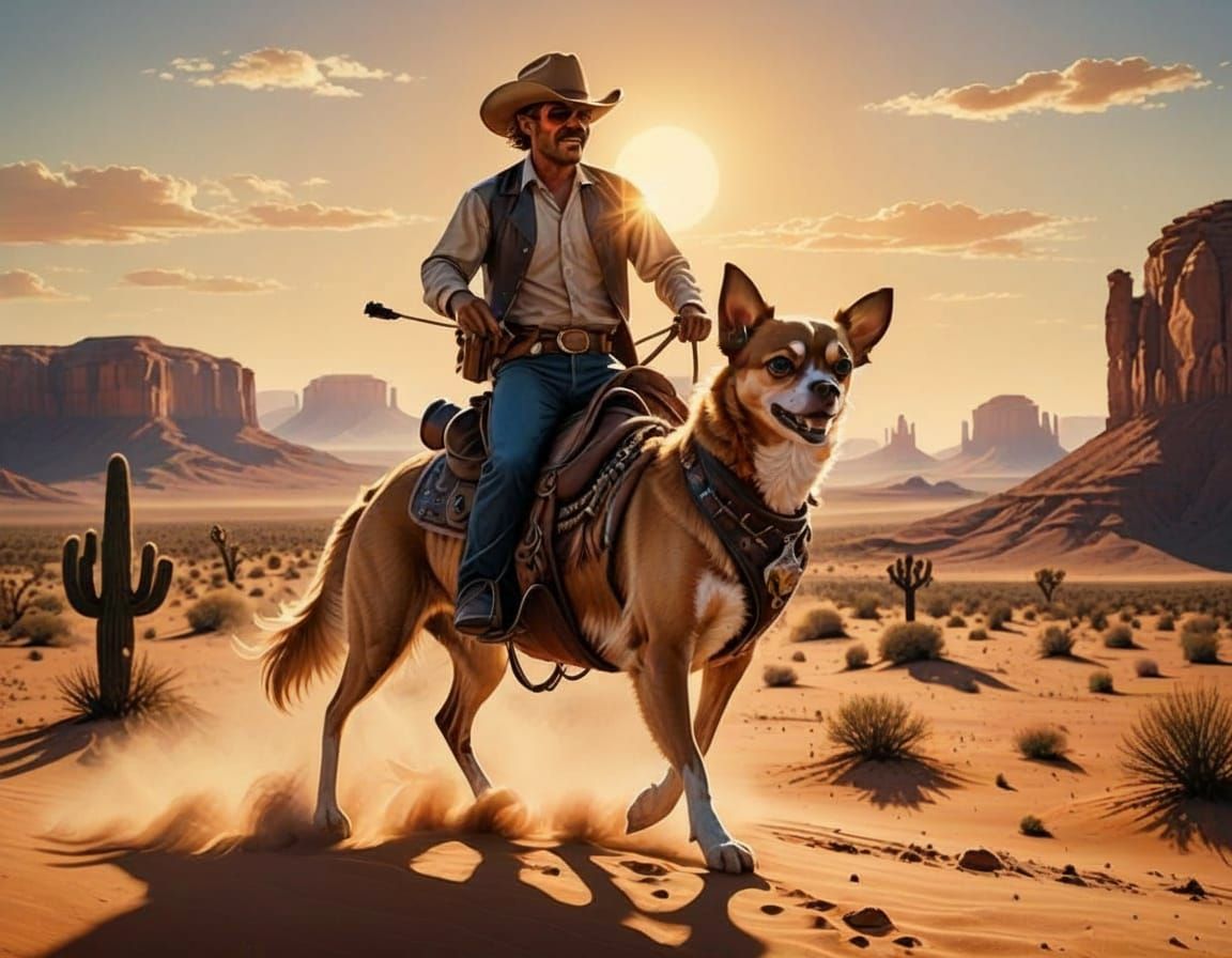 Cowboy Rides Giant Chihuahua Across Hot Desert