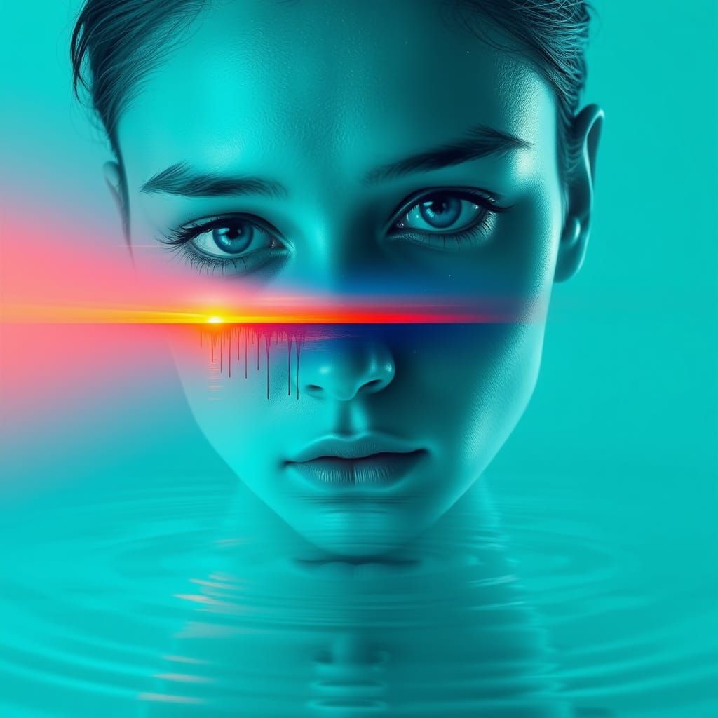 Dreamlike Portrait with Glitching Sunset Effect