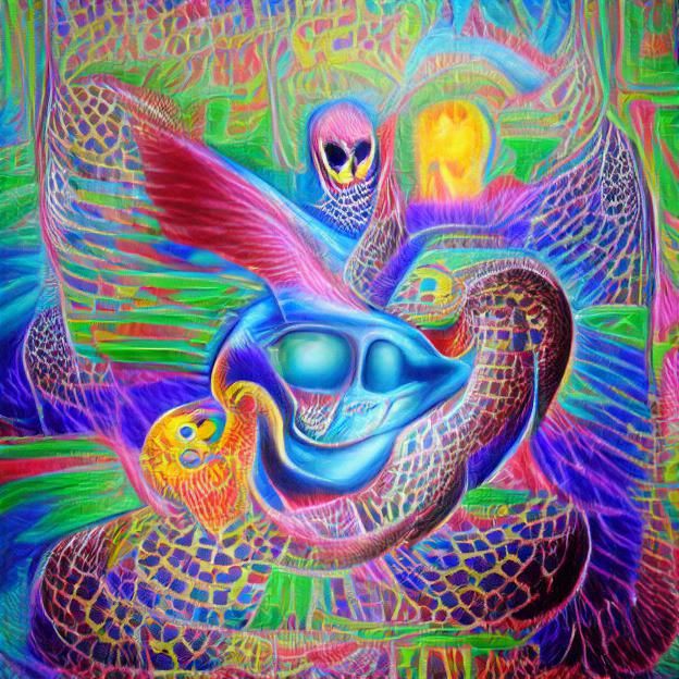 Psychedelic Cobra Bird and Child Visionary Art