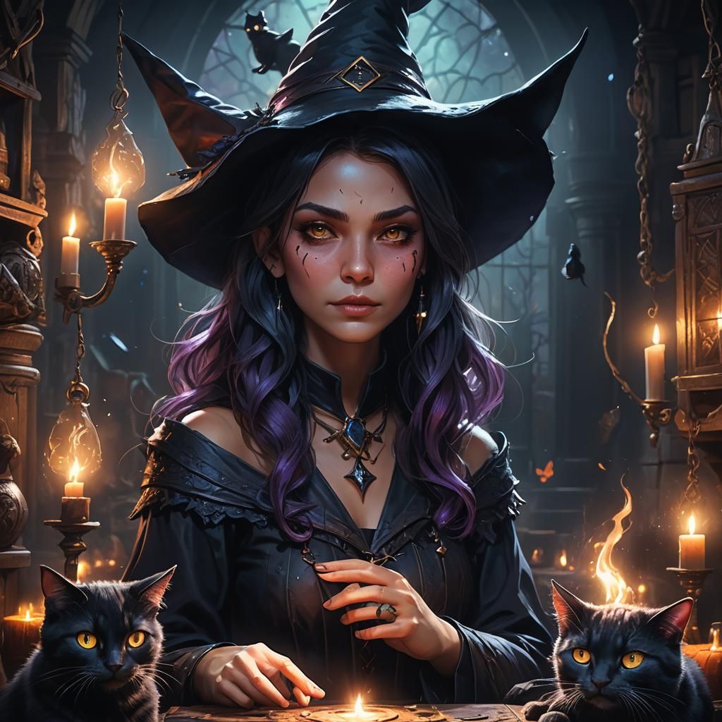 Mysterious Witch Casting Spells in Dark Fantasy Style