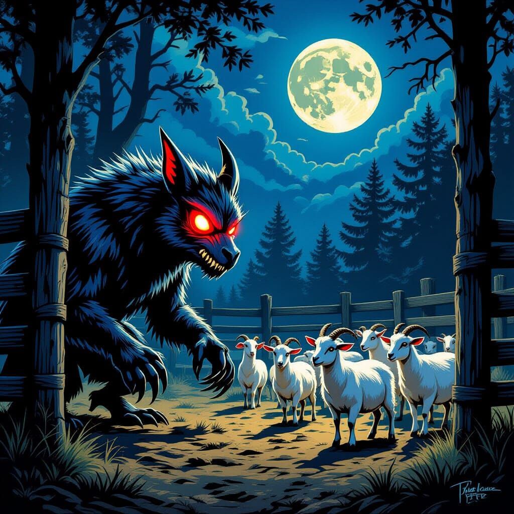 Chupacabra Sneaks Up on Goats Under Full Moon