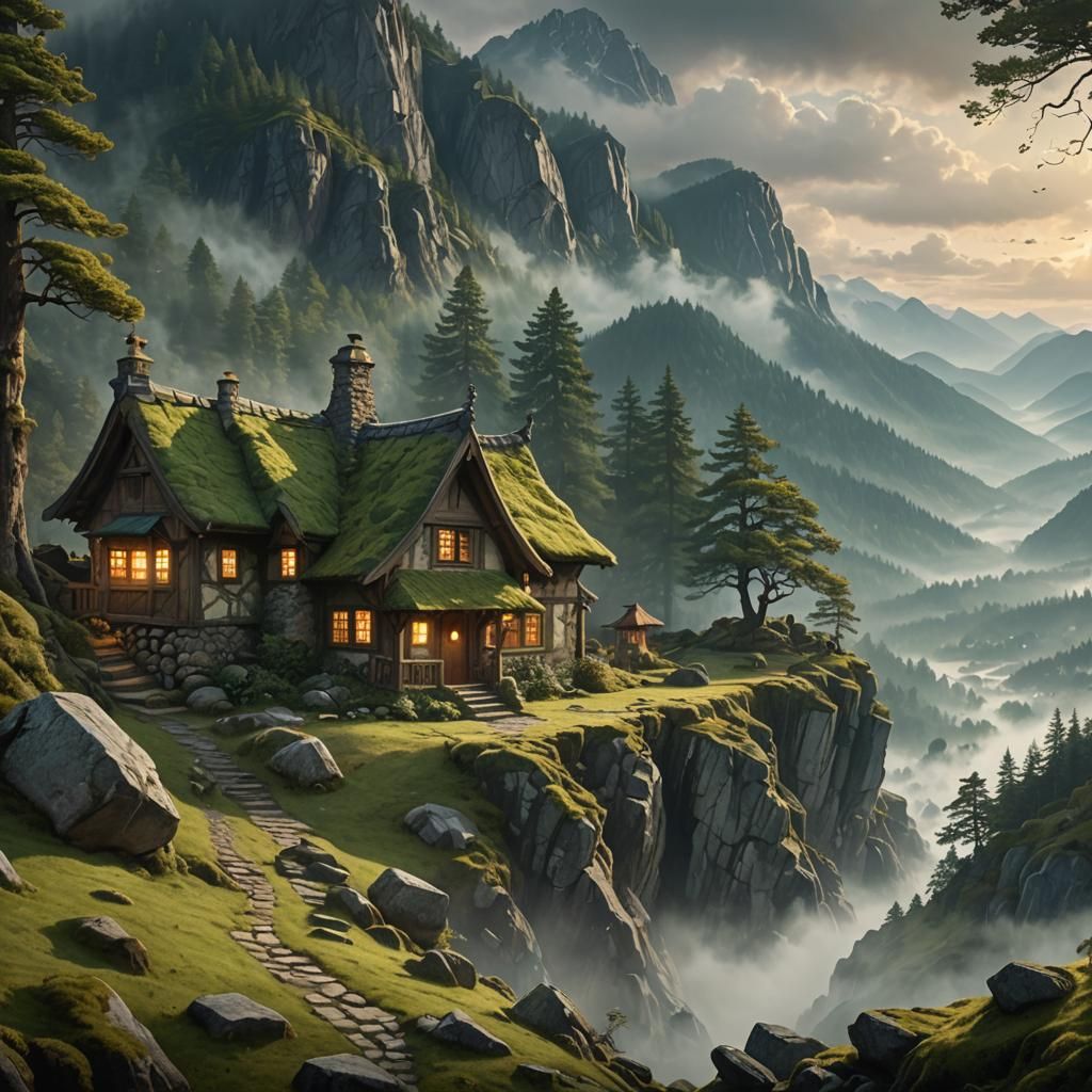 Enchanted Cottage in Forested Mountains: Matte Painting